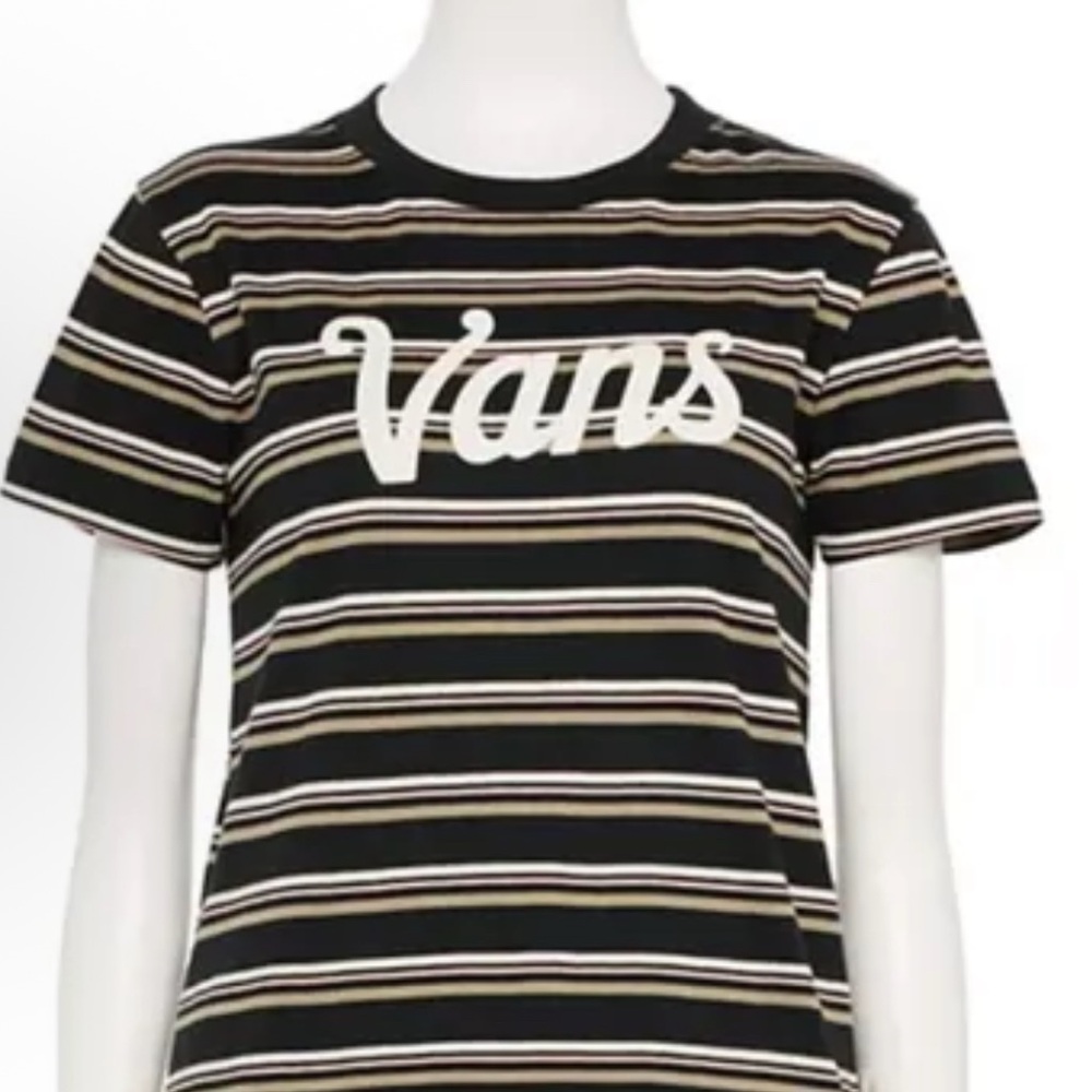 Vans Black Striped Tee with White Logo